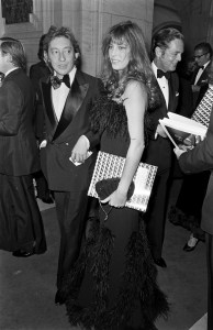 Serge Gainsbourgand Jane Birkin attend a benefit screening of 'The Godfather' in Paris, France, on October 18, 1972.