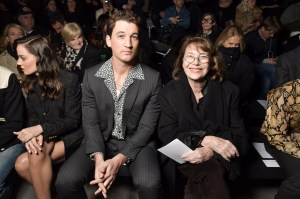 Miles Teller and Jane Birkin front row at Celine RTW Fall 2020.