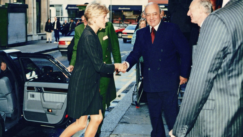 Princess Diana, The Princess of Wales, meets Mr Mohamed Al Fayed at Harrods for a breakfast reception, as she attends the 'Heart of Britain' book launch. The'Heart of Britain' is a unique book containing over 300 photographs taken by individuals from every corner of The British Isles. The book has a special foreword, written by The Princess of Wales Picture taken 15th October 1996. (Photo by Alisdair MacDonald/Mirrorpix/Getty Images)