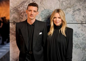 Niels Schneider and Virginie Efira at Saint Laurent Ready To Wear Spring 2024 held at Place Jacques Rueff on September 26, 2023 in Paris, France.