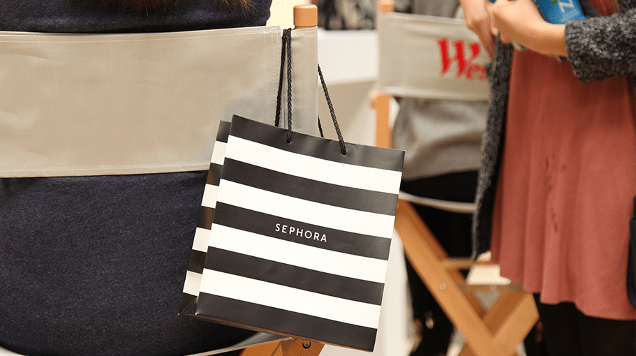 Sephora shopping bag on a chair