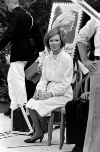 Rosalynn Carter attends an outdoor party, celebrating organized labor, at the White House in Washington, D.C., on September 1, 1980.