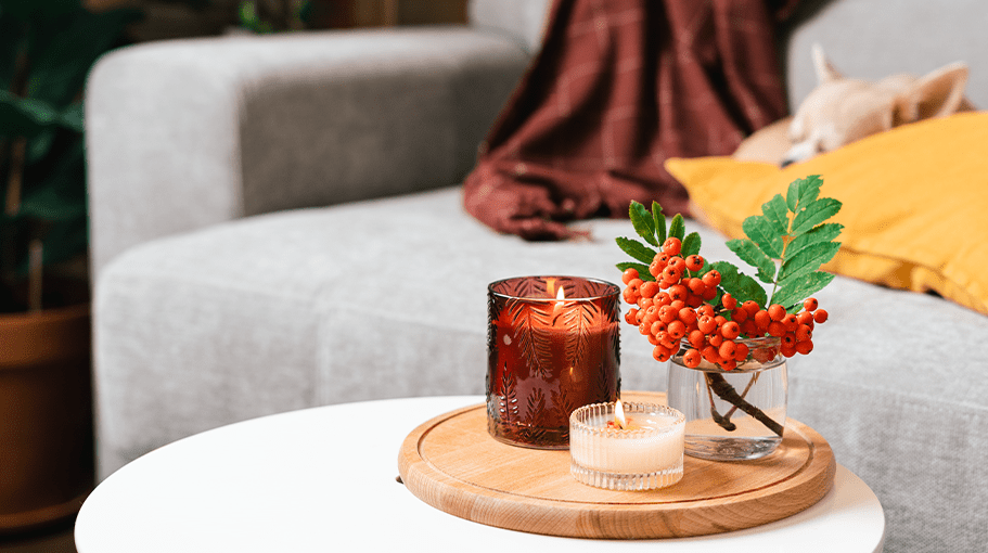 Fall candle on a coffee table