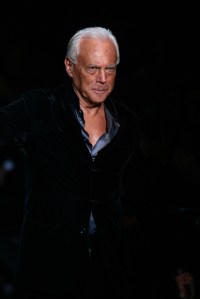 Designer Giorgio Armani on the runway after his Armani Prive spring 2007 haute couture show in Paris at Musee d'Art Moderne de la Ville de Paris. (WWD/Conde Nast/Corbis)