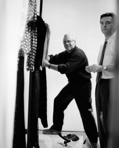 Fashion designer Giorgio Armani at work in his Madison Avenue store.