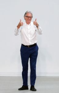PARIS, FRANCE - JUNE 24: (EDITORIAL USE ONLY - For Non-Editorial use please seek approval from Fashion House) British fashion designer, Paul Smith acknowledges the audience at the end of the Paul Smith Menswear Spring Summer 2023 show as part of Paris Fashion Week on June 24, 2022 in Paris, France. (Photo by Thierry Chesnot/Getty Images)