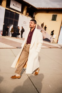 Street style at Pitti Uomo 105 in Florence, Italy.