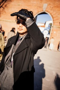 Street style at Pitti Uomo 105 in Florence, Italy.