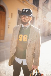 Street style at Pitti Uomo 105 in Florence, Italy.