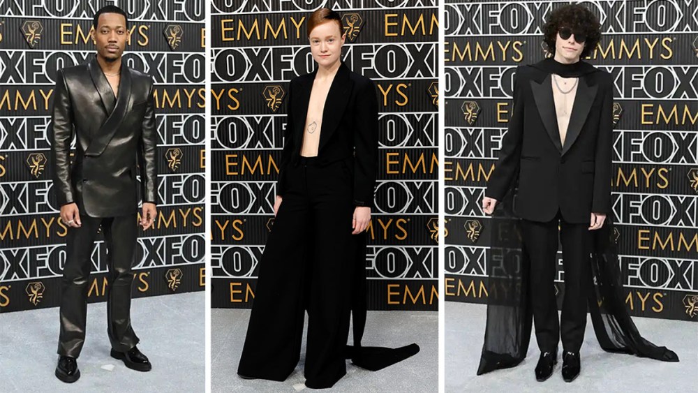 Liv Hewson, Reece Feldman, Tyler James Williams, emmys, emmy awards 2024, red carpet, black suit, no shirt