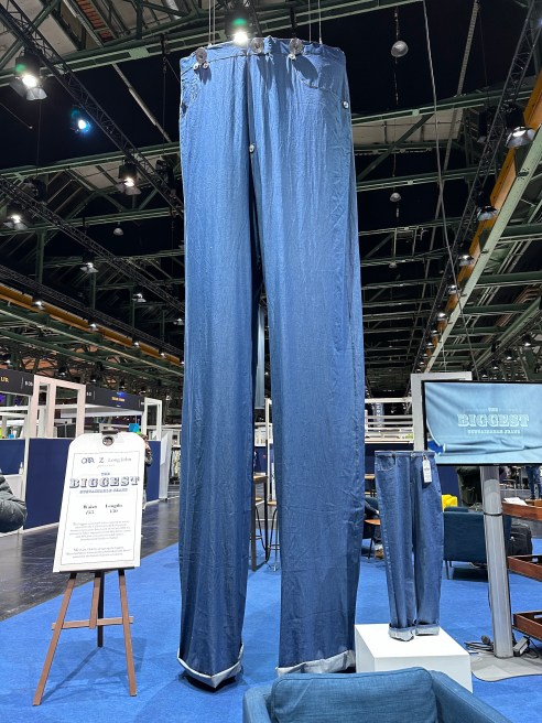 The jeans is a larger-than-life statement about sustainability.