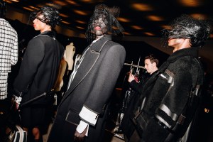 Backstage at the Thom Browne fall 2024 ready-to-wear show at New York Fashion Week.