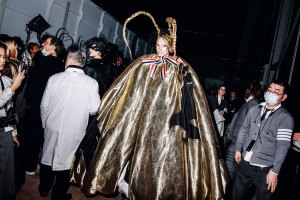 Backstage at the Thom Browne fall 2024 ready-to-wear show at New York Fashion Week.