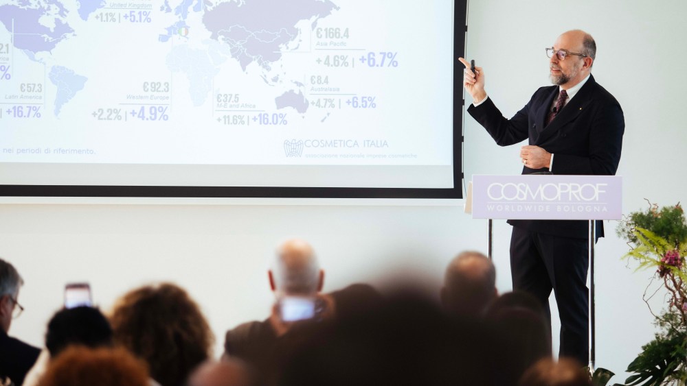 Benedetto Lavino, president of Cosmetica Italia, at the press conference of Cosmoprof in Milan.