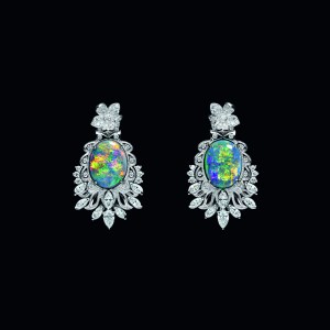 Dior Fine Jewelry Delicat earrings with white gold, diamonds and black opal.