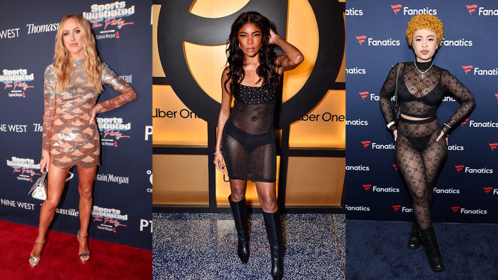 Gabrielle Union, Ice Spice, Brittany Mahomes, Las Vegas, February 2024, sheer dresses fashion trend at super bowl 2024