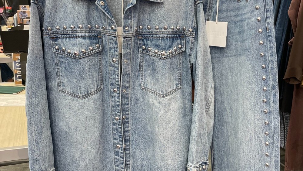 Wide leg jeans and matching denim shacket by Pistola.