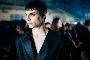 Backstage at the Mugler fall 2024 ready-to-wear show at Paris Fashion Week.