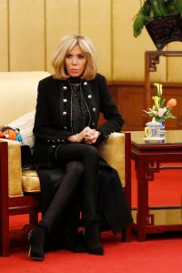 Brigitte Macron during a meeting of Macron with Chinese President Xi Jinping, at the Diaoyutai State Guesthouse, during their three day state visit on January 8, 2018 in Beijing, China.