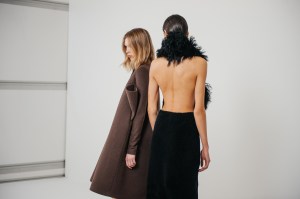 Backstage at the Loewe fall 2024 ready-to-wear show at Paris Fashion Week.