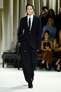 Model on the runway at Schiaparelli RTW Fall 2024 as part of Paris Ready to Wear Fashion Week held at Pavillon Vendôme on February 29, 2024 in Paris, France.