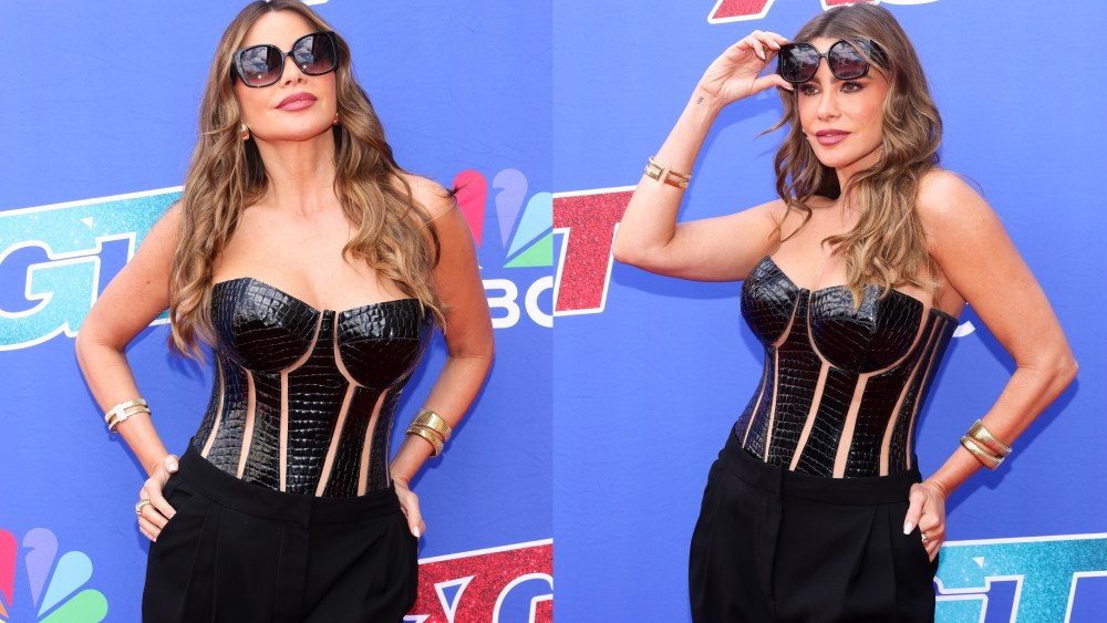 Sofia Vergara reptile corset top, attends "America's Got Talent" Season 19 red carpet at Pasadena Civic Auditorium on March 26, 2024 in Pasadena, California.