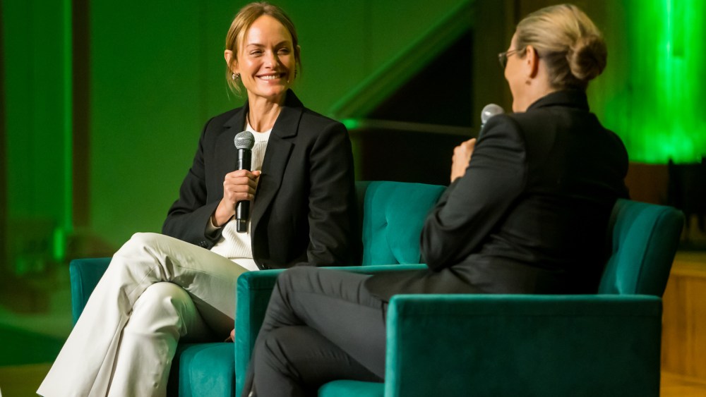 Amber Valletta, FIT's sustainability ambassador, during day one of the 17th Annual Sustainable Business and Design Conference held at FIT in the Katie Murphy Amphitheater on Wednesday, March 29, 2023.