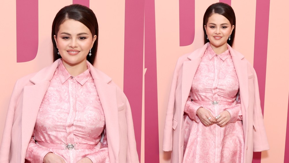 Selena Gomez celebrates the launch Of Rare Beauty's Soft Pinch Luminous Powder Blush on April 6 in New York, celebrity style, Versace, Staud