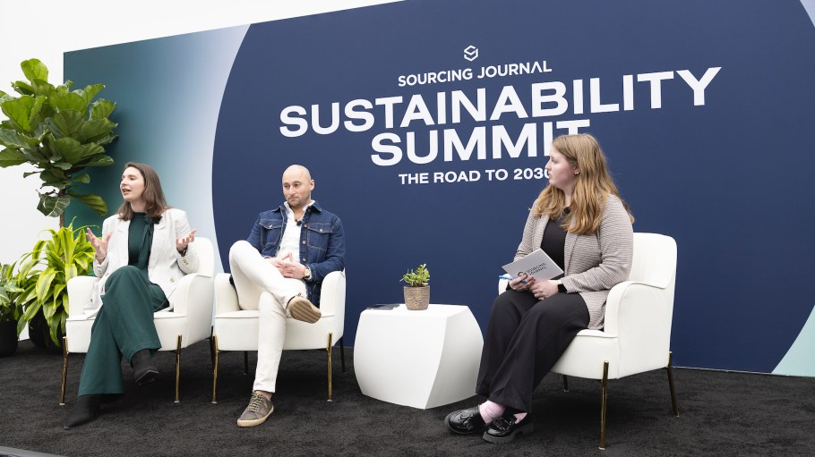 Left to right: Constanza Gomez, CEO and co-founder at Sortile; Mustafain Munir, president of Cyclo Recycled Fibers; and Meghan Hall, business reporter at Sourcing Journal.