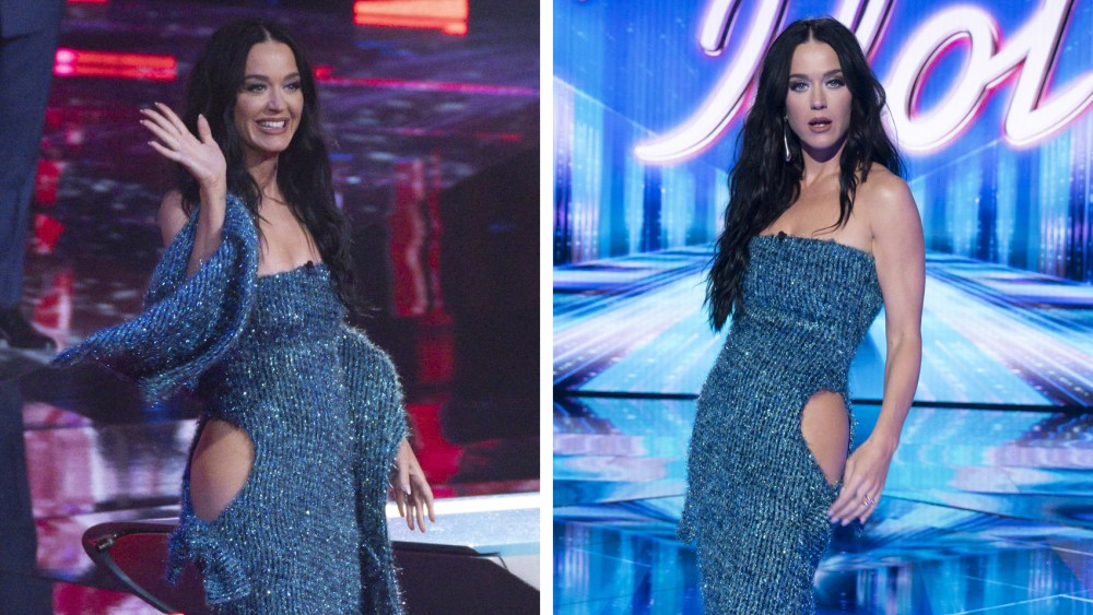 Katy Perry, "American Idol," Coperni, Coperni pre-fall 2024 blue cutout dress, Lionel Richie, Ryan Seacrest, Luke Bryan