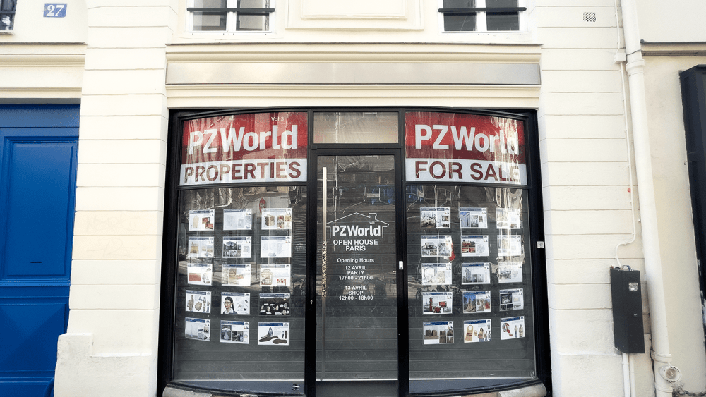 PZ Opassuksatit's two-day Paris pop-up poses as a real estate agency at 27 Rue Notre Dame de Nazareth.