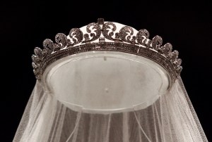 LONDON - JULY 20:  ()   The Cartier "Halo" tiara, worn by the Duchess of Cambridge on her wedding day is photographed before it goes on display at Buckingham Palace during the annual summer opening on July 20, 2011 in London, England. The tiara, which was her "something borrowed", was loaned to the bride by the Queen, a tradition for royal weddings.The Duchess of Cambridge wore the tiara on her wedding day on April 29 to Prince William, Duke of Cambridge. (Photo by Lewis Whyld/WPA Pool/ Getty Images)