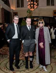 Andrew Bolton, Thom Browne, Anna Wintour at the CFDA Thom Browne Event held at Swan Room at Nine Orchard on February 9, 2023 in New York, New York.