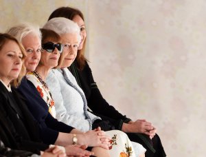 Queen Elizabeth II and Anna Wintour at the Richard Quinn Fall 2018 show.