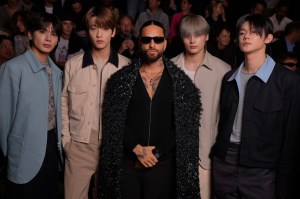 Taehyun, Soobin, Huening Kai and Yeonjun of Tomorrow X Together band with Maluma at Dior Men Spring 2025 Men's Collection