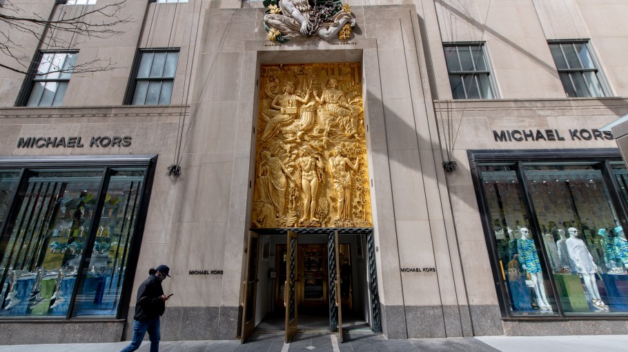 NEW YORK, NEW YORK - MARCH 25: A view of the door of the Michael Kors store at the Rockefeller Center on March 25, 2021 in New York City. (Photo by Roy Rochlin/Getty Images)