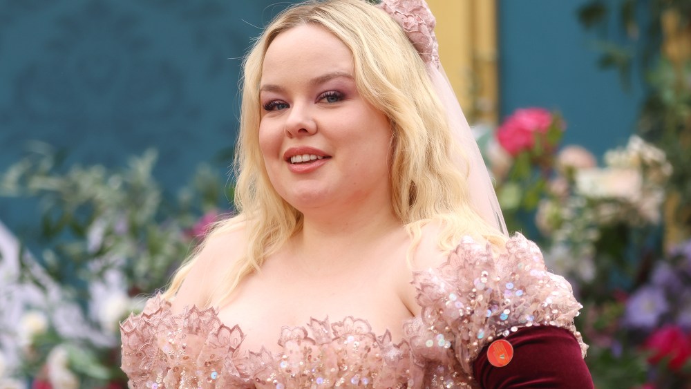 Nicola Coughlan attends the "Bridgerton" season three part two premiere on June 12 in London, Rodarte dress, sequins, veil, red carpet, Chopard