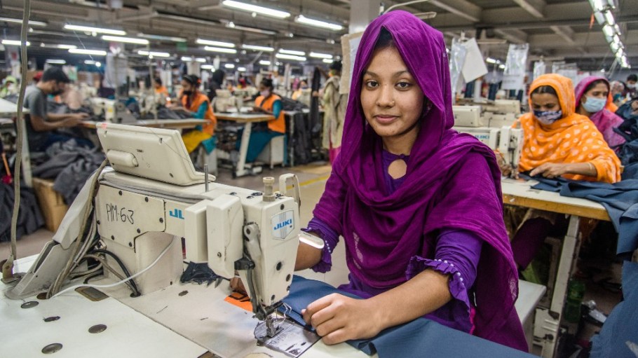 A garment worker in Dhaka, Bangladesh.