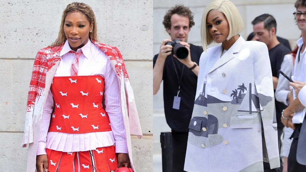 Serena Williams, left, and Teyana Taylor attend the Thom Browne Haute Couture Fall/Winter 2024-2025 show as part of Paris Fashion Week on June 24 in Paris.