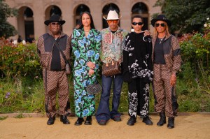 Pharoah Williams, Helen Lasichanh, Pharrell Williams, Rocket Williams and Carolyn Williams at the Kenzo Men’s Spring 2025 Ready-to-Wear Show