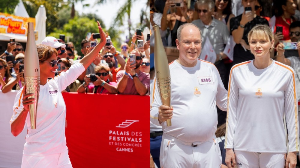 Halle Berry, HSH Princess Charlene of Monaco, and HSH Prince Albert II of Monaco attend the Olympic flame lighting