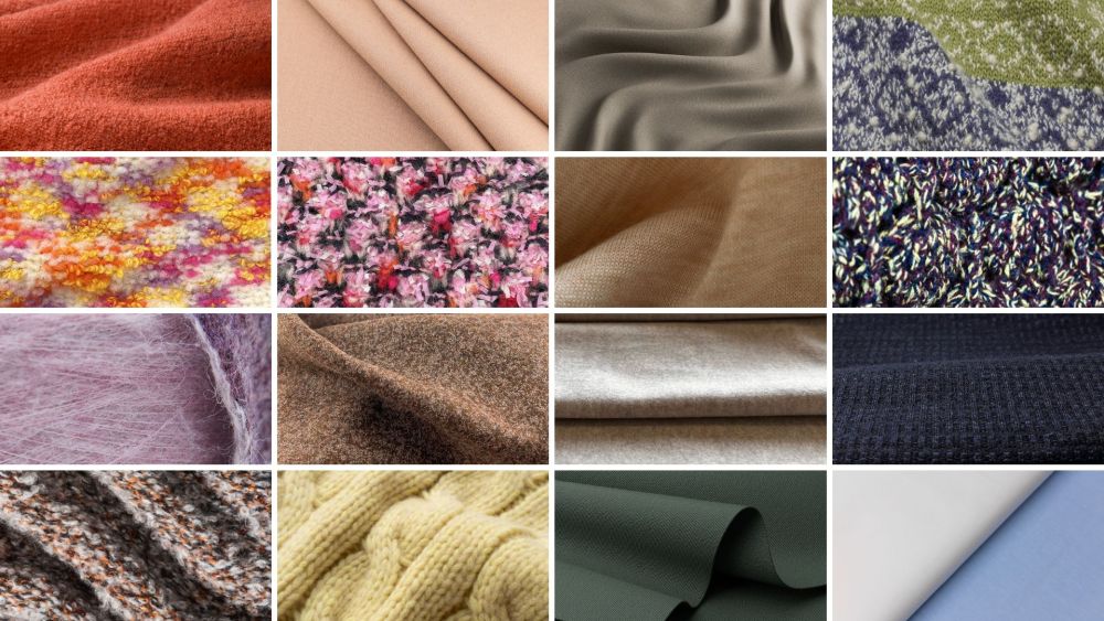 Fabric swatches from the fall 2025 collections by textile makers