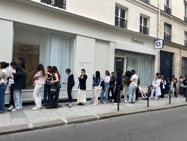 The line outside The Ordinary's first pop-up in Paris.