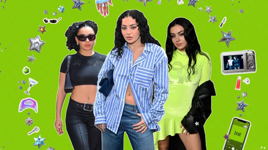 Charli XCX surrounded by Brat Summer essentials.