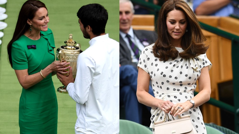 Kate Middleton attends Wimbledon in 2023 (L) and 2018 (R).