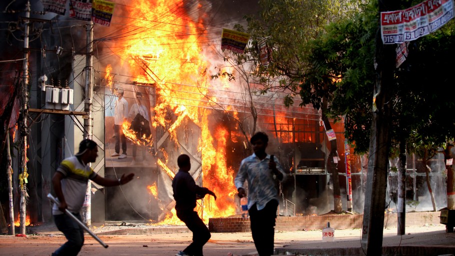 A garment store is reportedly set ablaze by a group of unidentified miscreants in Dhaka on August 4, 2024.