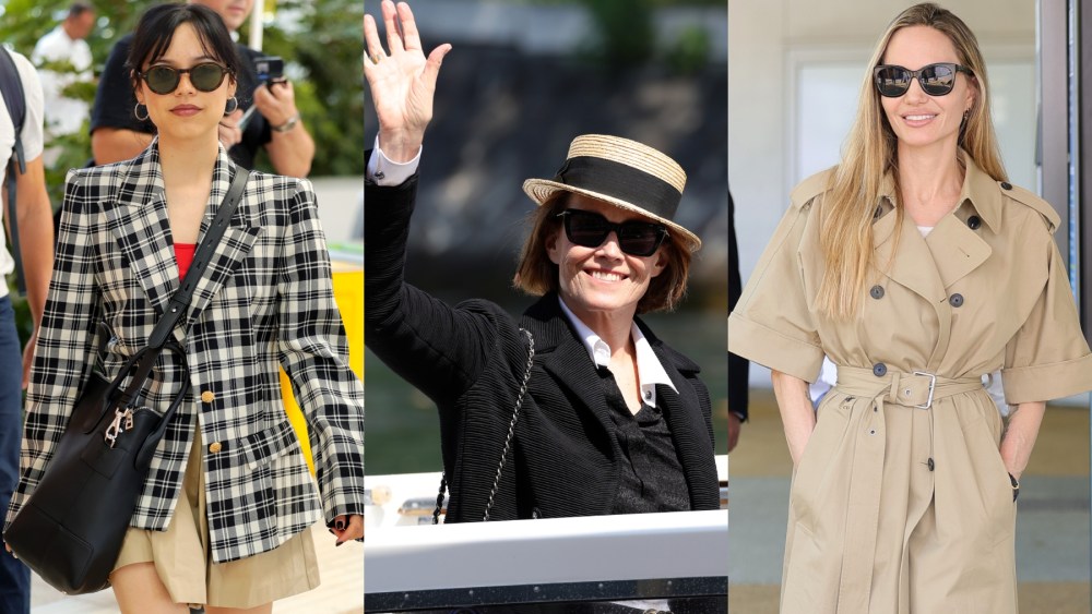 Jenna Ortega, Sigourney Weaver and Angelina Jolie arrive ahead of the 2024 Venice Film Festival on Aug. 27, Chanel, Jimmy Choo, trench coat