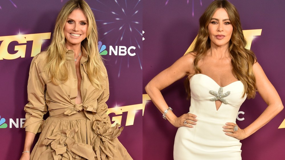 Heidi Klum in Patou, left, and Sofia Vergara in Rebecca Vallance, right, at the “America’s Got Talent” Season 19 Red Carpet held at Hotel Dena Pasadena on Aug. 20 in Pasadena, Calif.