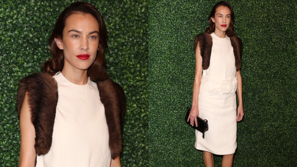 Alexa Chung attends the UK Premiere of "In Vogue: The 1990s" in London.