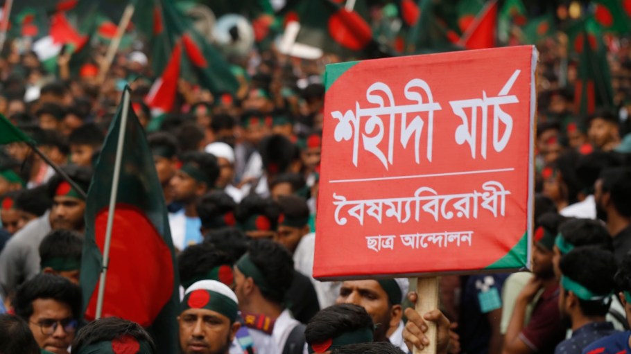Anti-Discrimination Student Movement holds a rally to mark one month since the ousting of Bangladesh's former Prime Minister Sheikh Hasina, in Dhaka, Bangladesh, on September 5, 2024.
